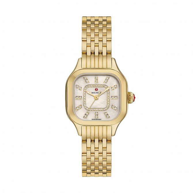 Michele 18K Gold Plated Diamond 29mm Watch White Dial