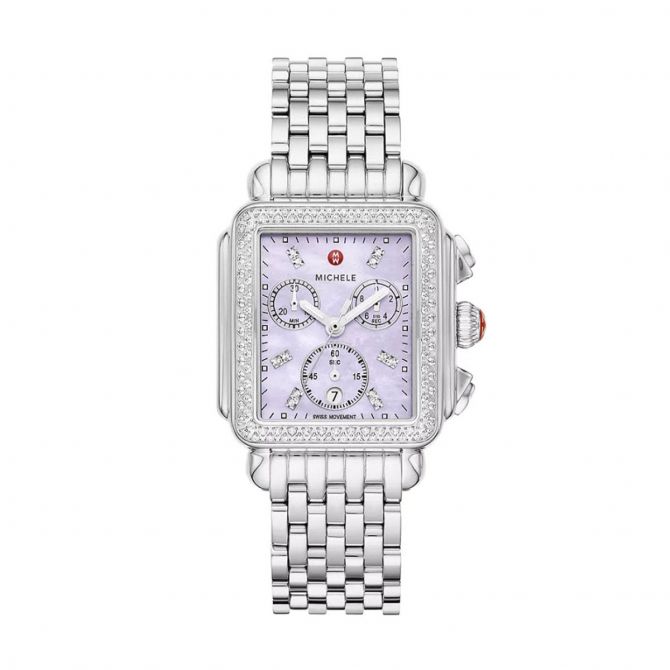 Michele Deco Stainless Steel Diamond 33mm Women s Watch Purple