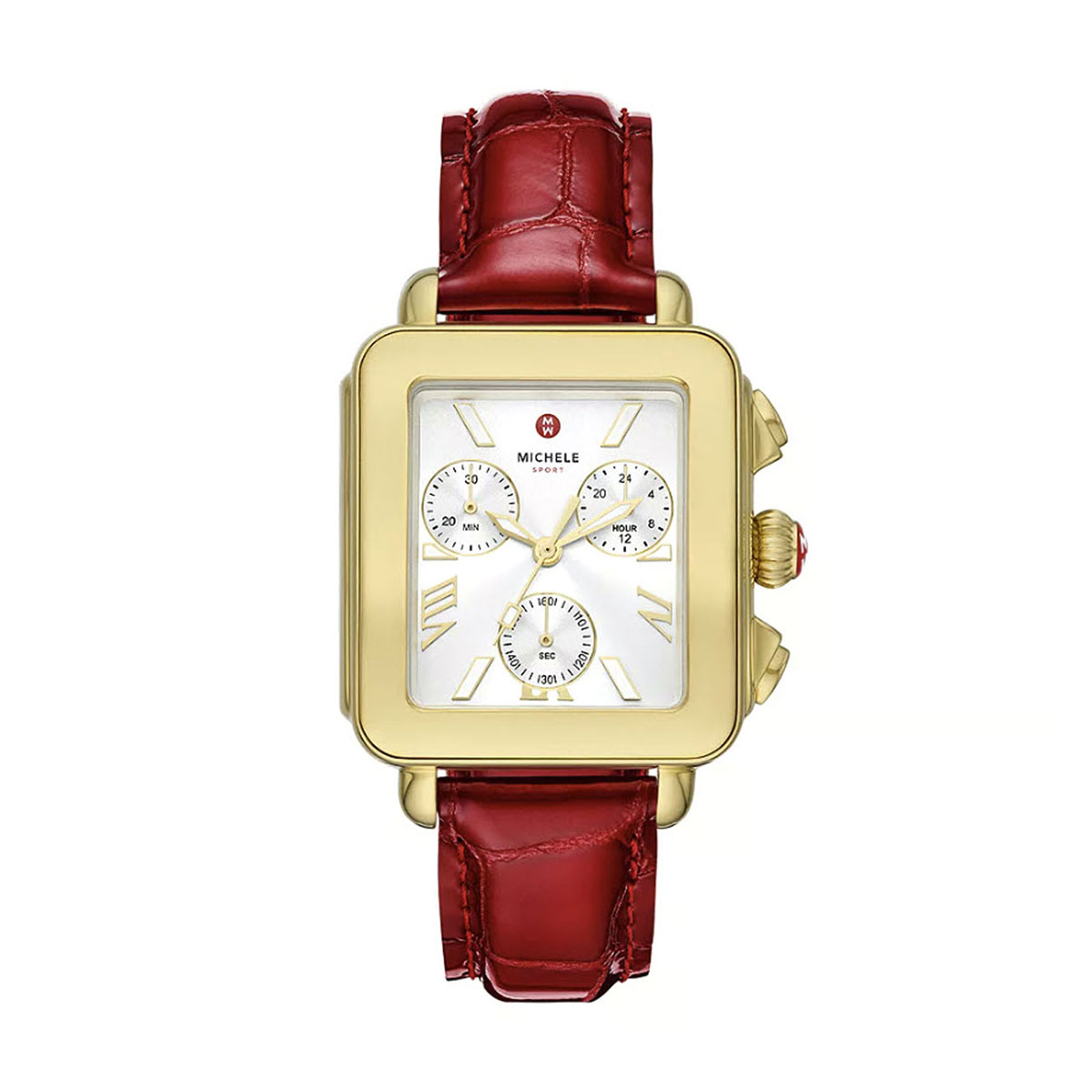 Michele Deco Sport 18k Gold Plated Ruby Red Leather 36mm