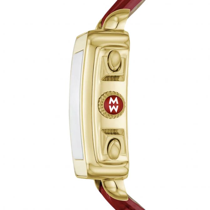 Michele Deco Sport 18k Gold Plated Ruby Red Leather 36mm Women s