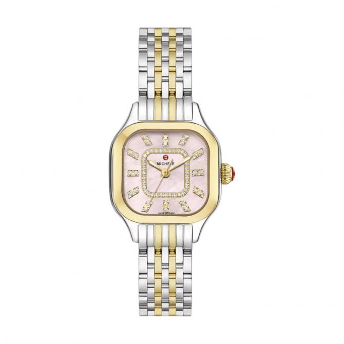 Michele Madison Two Tone 18k Yellow Gold Plated 29mm Watch Pink