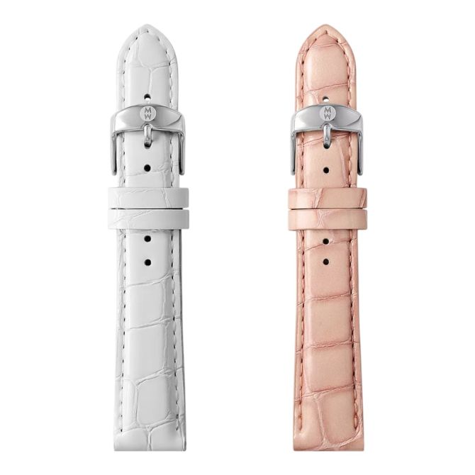 Michele 18mm Pink and White Leather Watch Straps