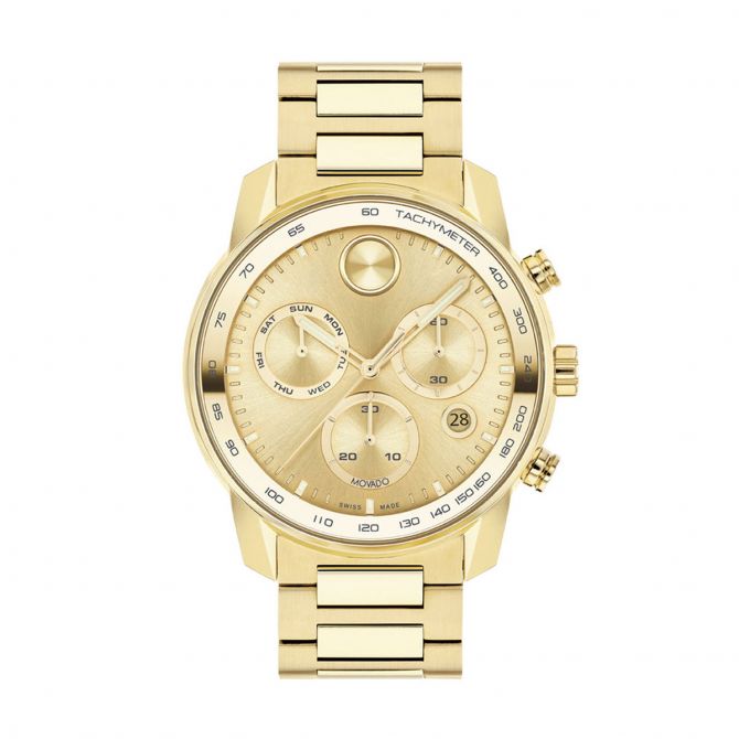 Movado BOLD Verso Chronograph 44mm Watch, Yellow Gold Tone Dial