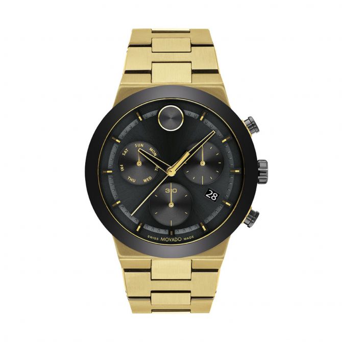 Movado BOLD Fusion 44mm Watch, Black and Yellow Gold Tone Dial