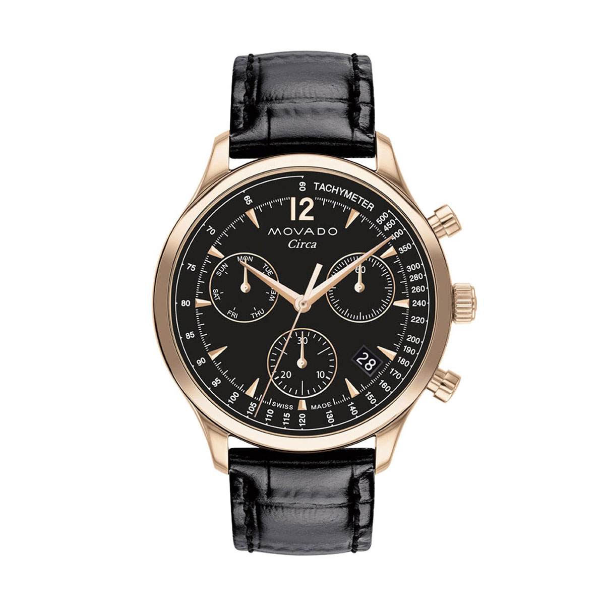 Movado Heritage Series Circa 43mm Watch, Black and Rose Gold Tone Dial ...