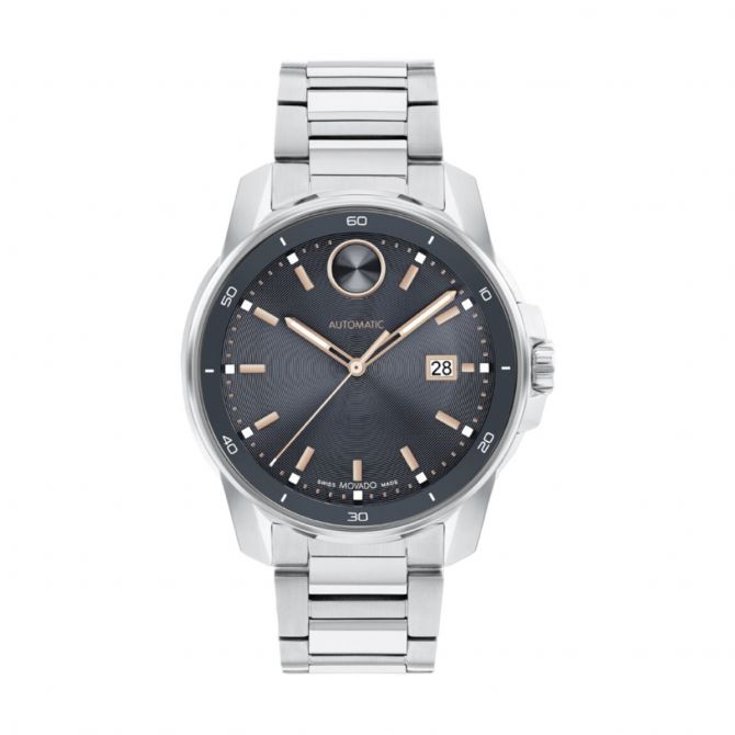 Movado Bold Verso Automatic 43mm Watch, Grey and Rose Gold Tone Dial