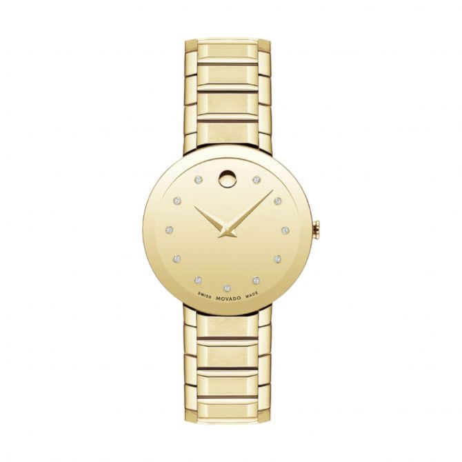 Movado Sapphire 28mm Watch, Yellow Gold Dial