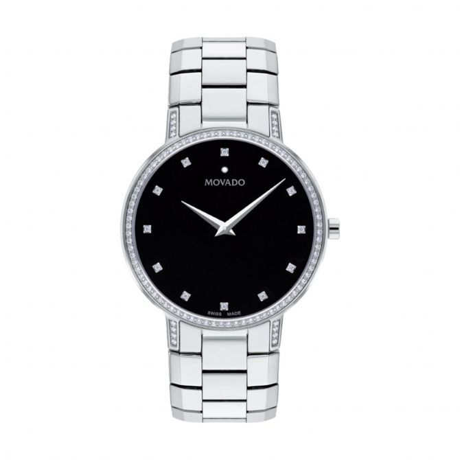 Movado Faceto 39mm Men's Watch, Black and Diamond Dial