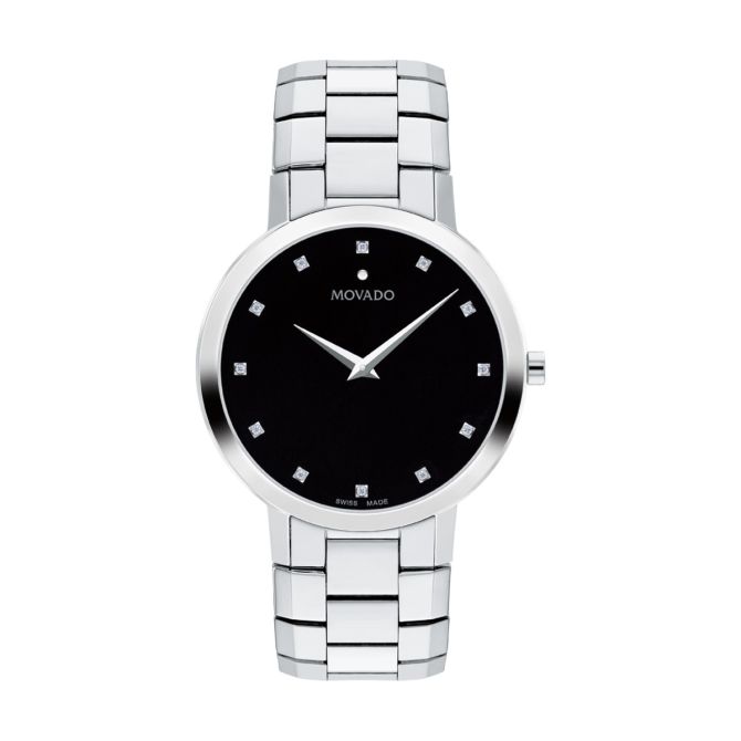 Movado Faceto 39mm Men's Watch, Black Enamel Dial