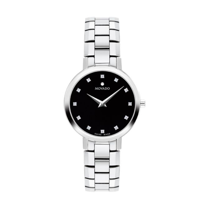 Movado Faceto 28mm Women's Watch, Black Enamel Dial