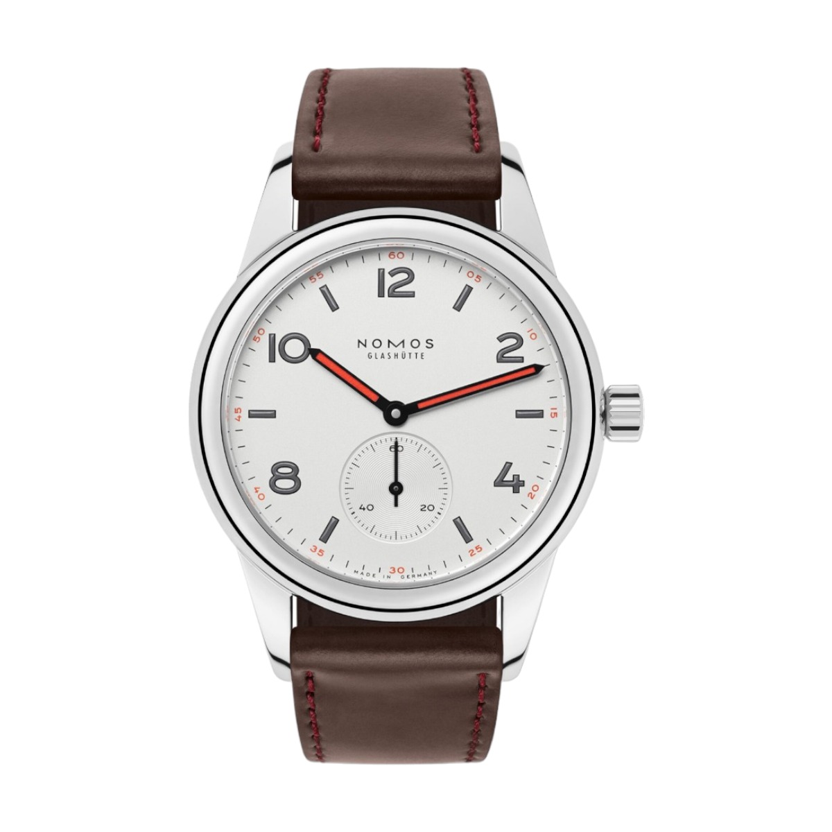 Nomos Glashuette Club 36mm Men s Watch White Silver Plated Dial