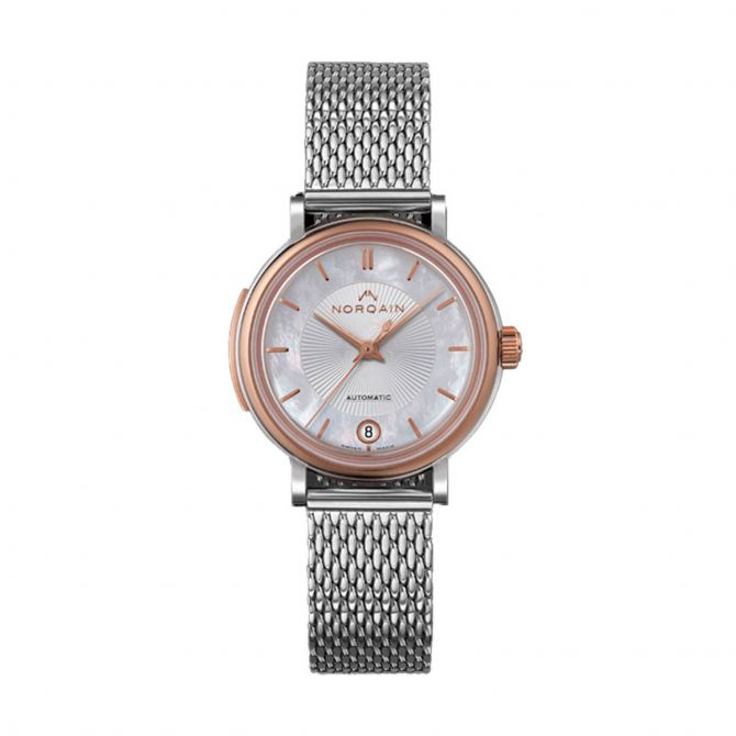 Norqain Freedom 60 34mm Watch, Rose Gold and Mother of Pearl Dial