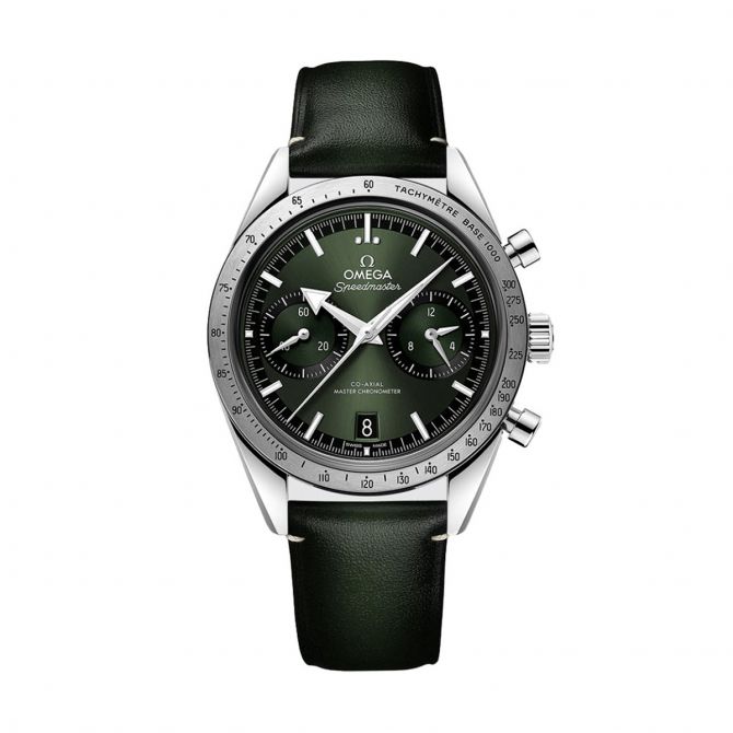 Omega Speedmaster 57 Co Axial Master Chronometer Chronograph 40.5mm Watch Green Leather Strap