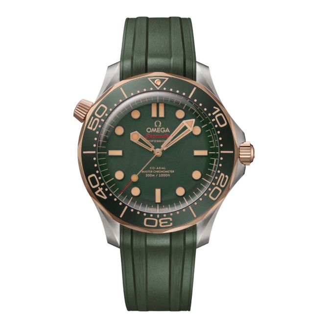 Omega Seamaster Diver 300M 42mm Green Men's Watch, Rubber Band