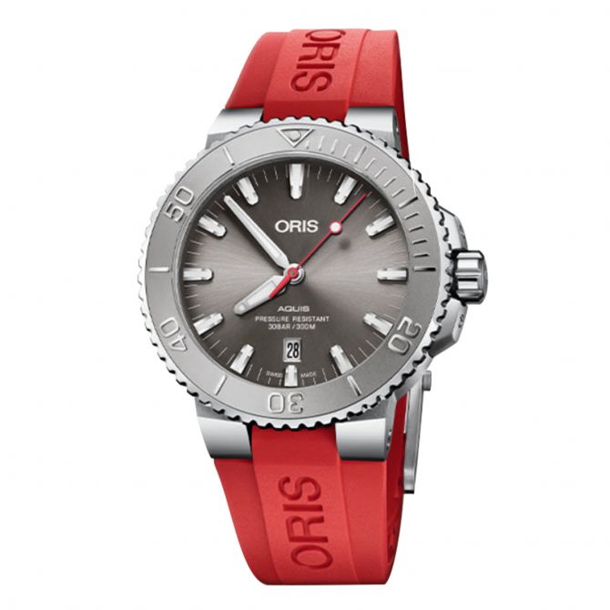 Oris Watches Aquis Date Relief 43.5mm Watch Grey Dial and Rubber