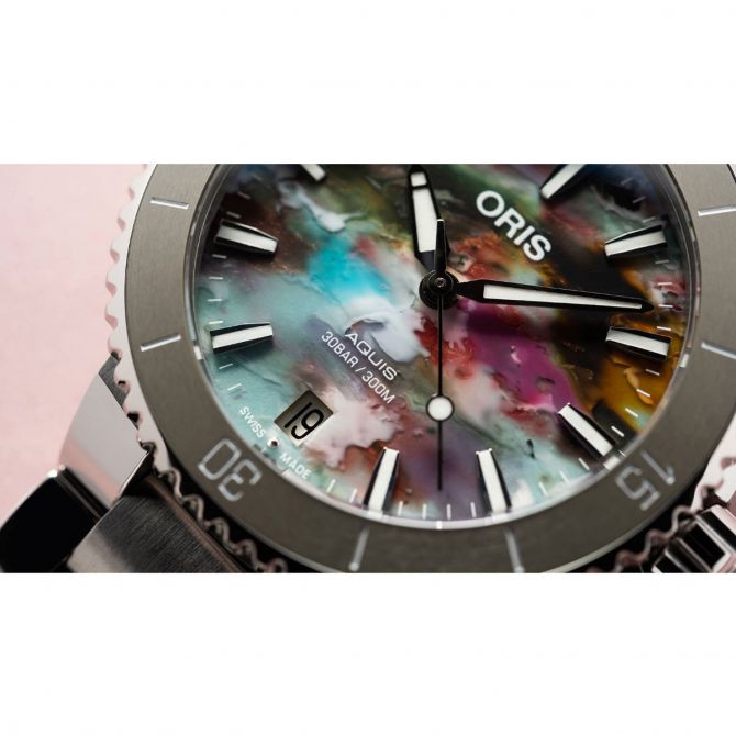 Oris Watches Aquis Date 36.5mm Watch Multicolor Splatter Dial