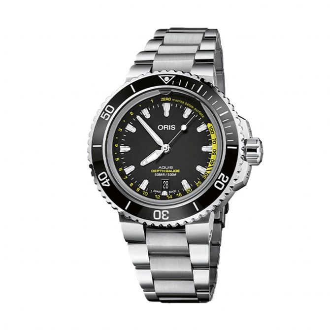 Oris Aquis Depth Gauge 45.80mm Watch Black and Yellow Dial