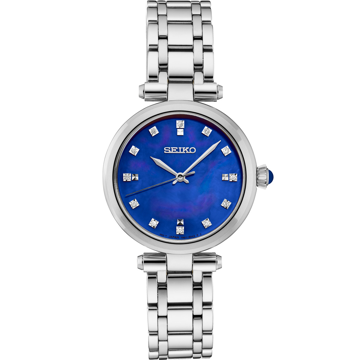 Seiko Diamonds 30mm Stainless Steel Watch, Blue Mother of Pearl Dial ...