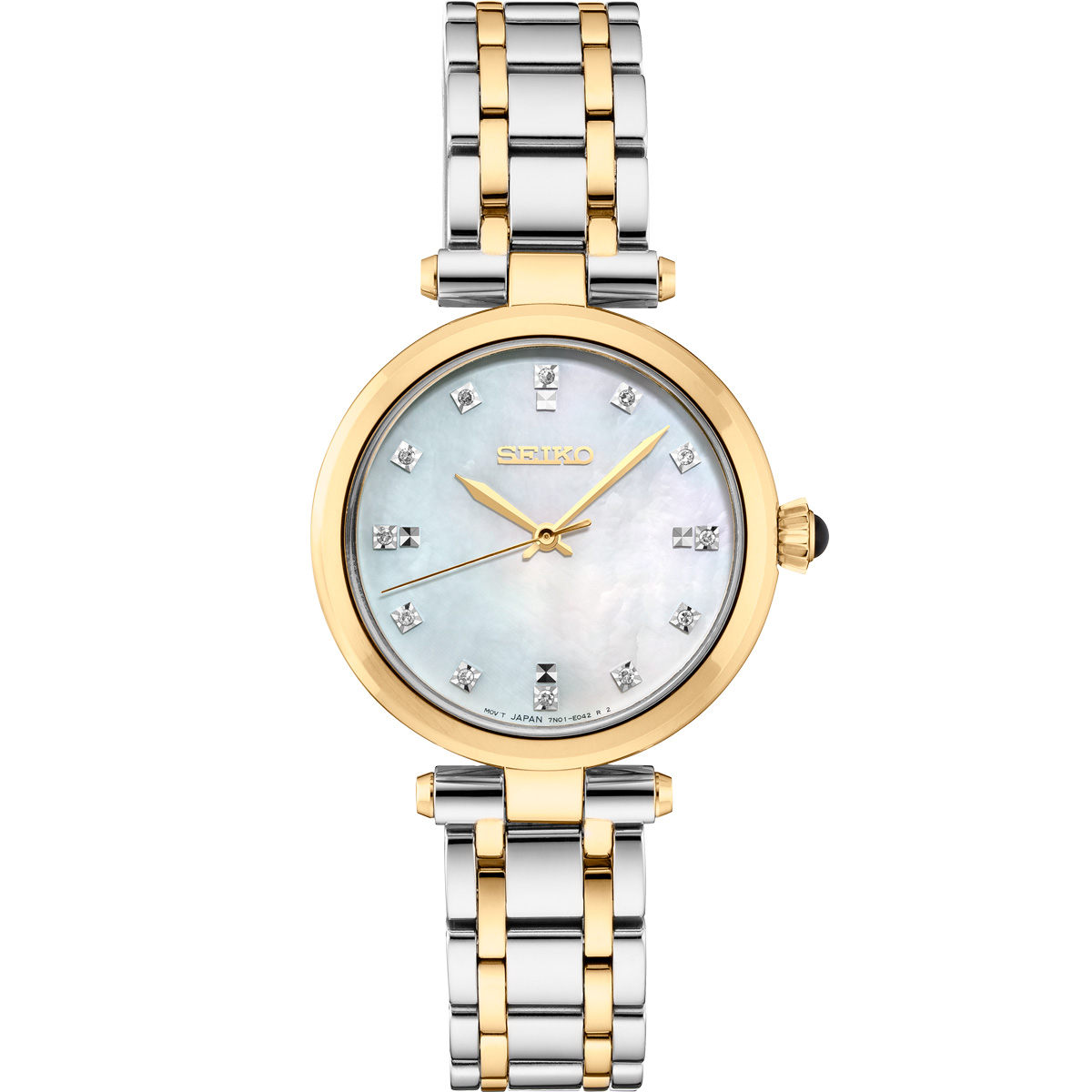 Seiko Diamonds 30mm Two Tone Watch Mother of Pearl Dial SRZ532