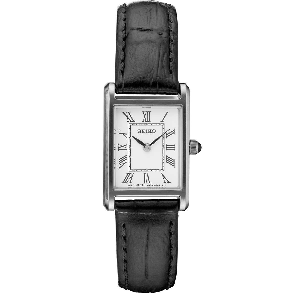 Seiko Essentials 18.9mm Black Leather Watch, White Dial