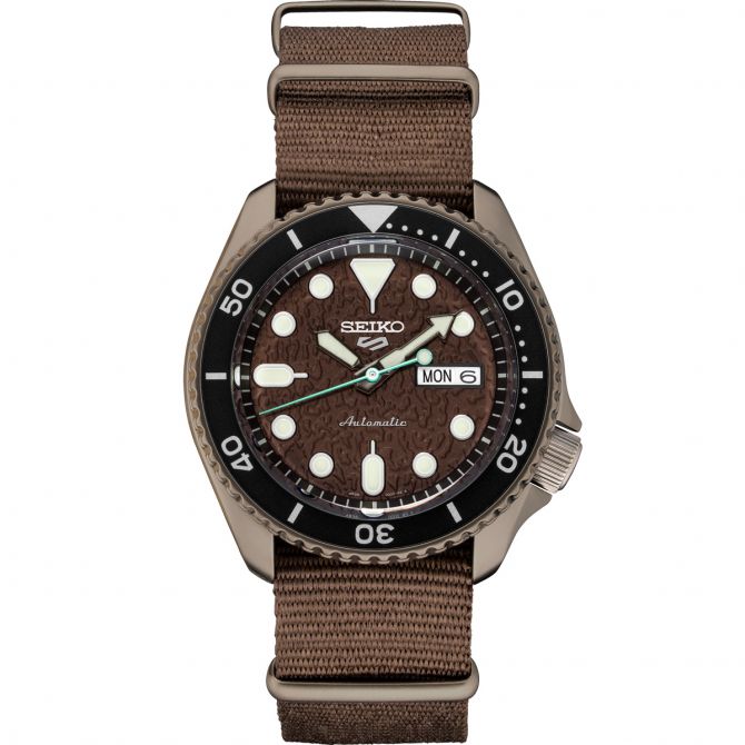 Seiko Seiko 5 Sports 42.5mm Brown Nylon Watch, Brown Dial