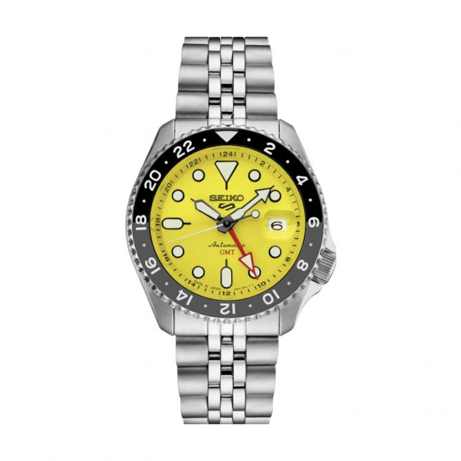 Seiko 5 Sports SKX GMT 42.5mm Men's Watch, Yellow Dial