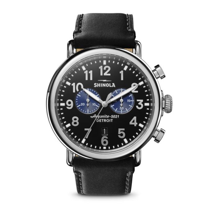 Shinola Runwell Chronograph 47mm Watch, Black Dial with Blue Subdials