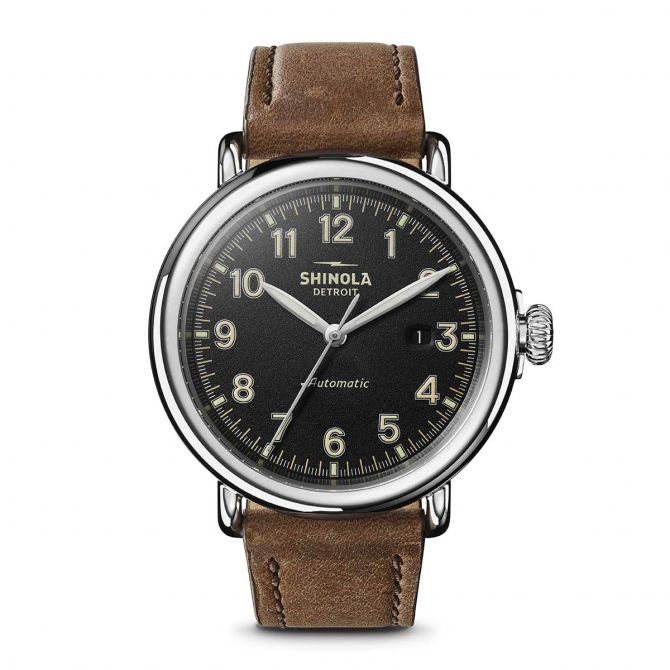 Shinola Runwell 45mm Automatic Men's Watch, Black and British Tan Dial