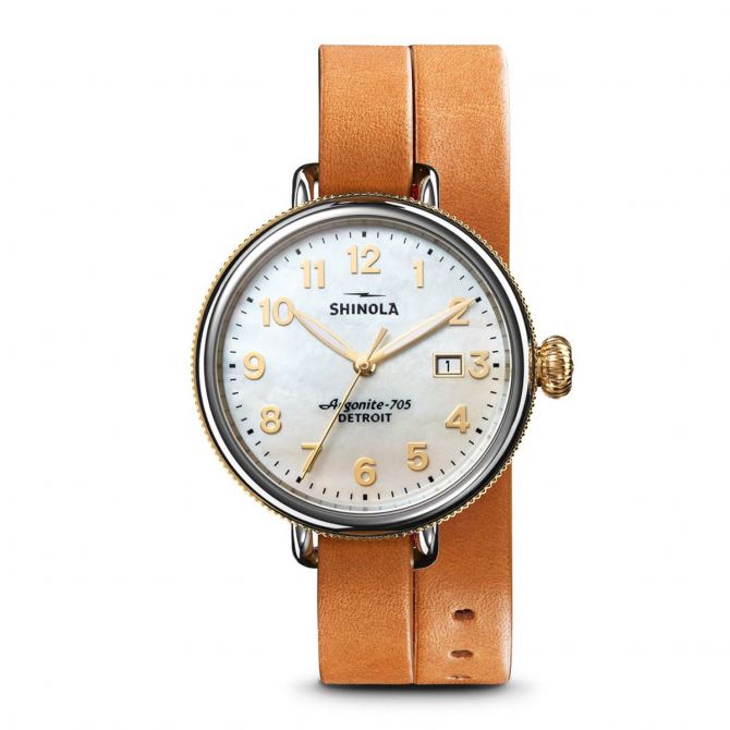 Shinola Birdy 38mm Watch, White and Yellow Dial