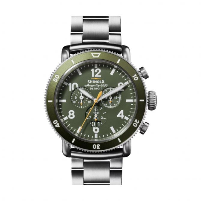 Shinola Runwell Sport Chronograph 48mm Men's Watch, Dark Olive Green Dial