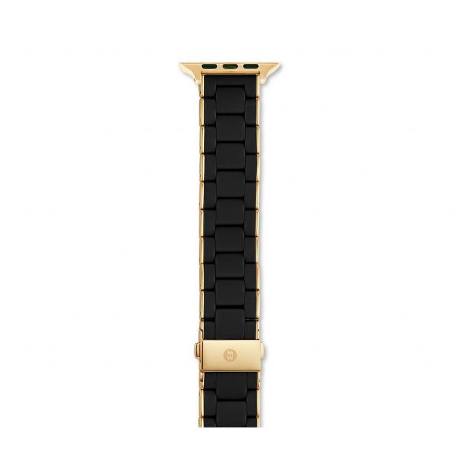 Michele Black and Gold Tone Silicone Wrapped Apple Watch Bracelet