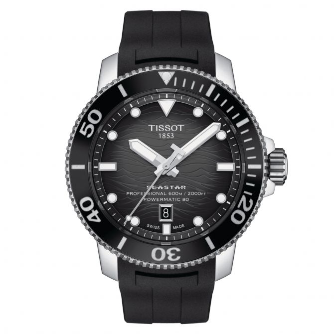 Tissot Seastar 2000 Professional Powermatic 80 46mm Dive Watch, Shaded Black Pattern Dial