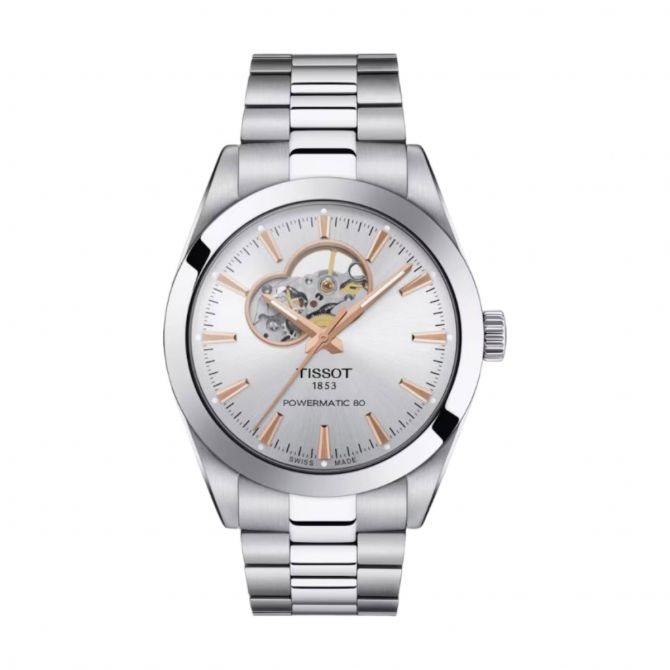 Tissot Powermatic 80 Open Heart 40mm Men's Watch, Silver Dial