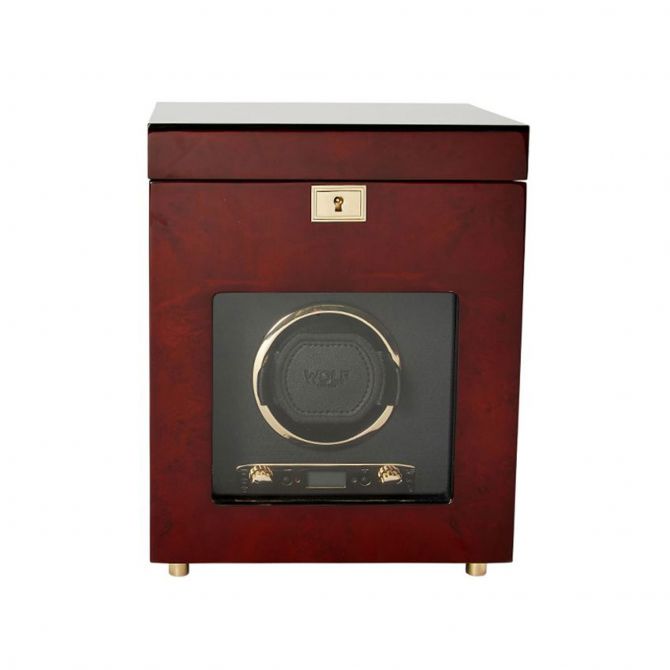 WOLF Savoy Single Watch Winder with Storage, Burlwood