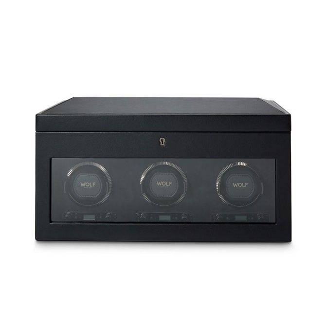 WOLF Triple Watch Winder with Storage,  British Racing Black