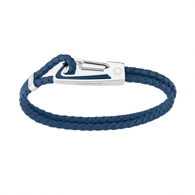 Montblanc Woven Leather Bracelet, Blue and Steel