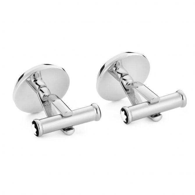 Montblanc Round Cufflinks, Stainless Steel and Carbon Pattern