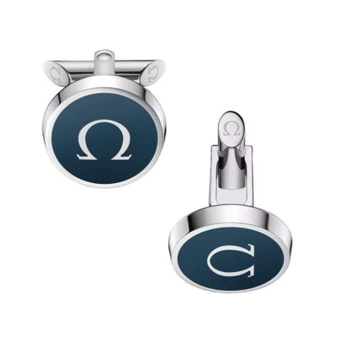 Omega Cufflinks, Blue Resin