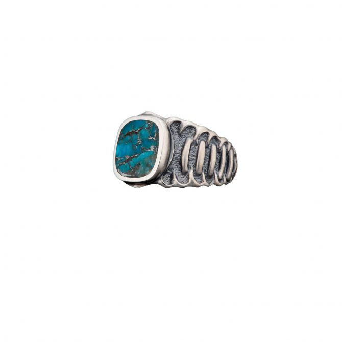 William Henry Men's Echelon Turquoise Ring in Sterling Silver