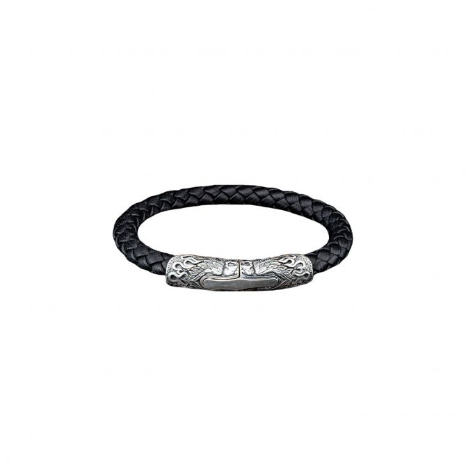 William Henry Men's Ramble On Black Leather & Sterling Silver Bracelet