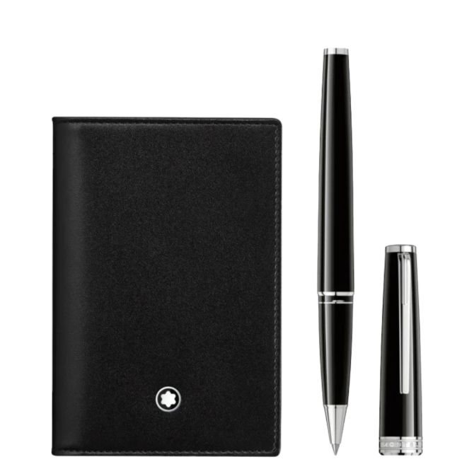 Montblanc Pix Black Rollerball Pen and Meisterstuck Card Holder Set