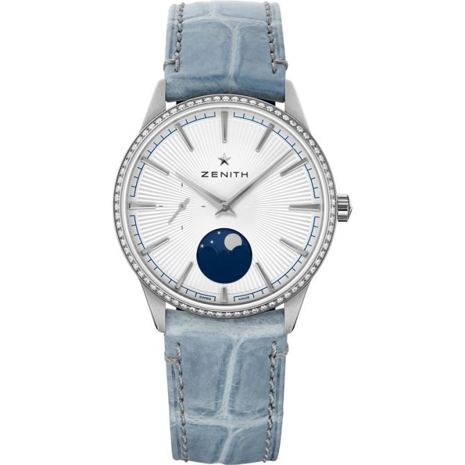 Zenith Elite Moonphase 36mm Watch, Light Blue