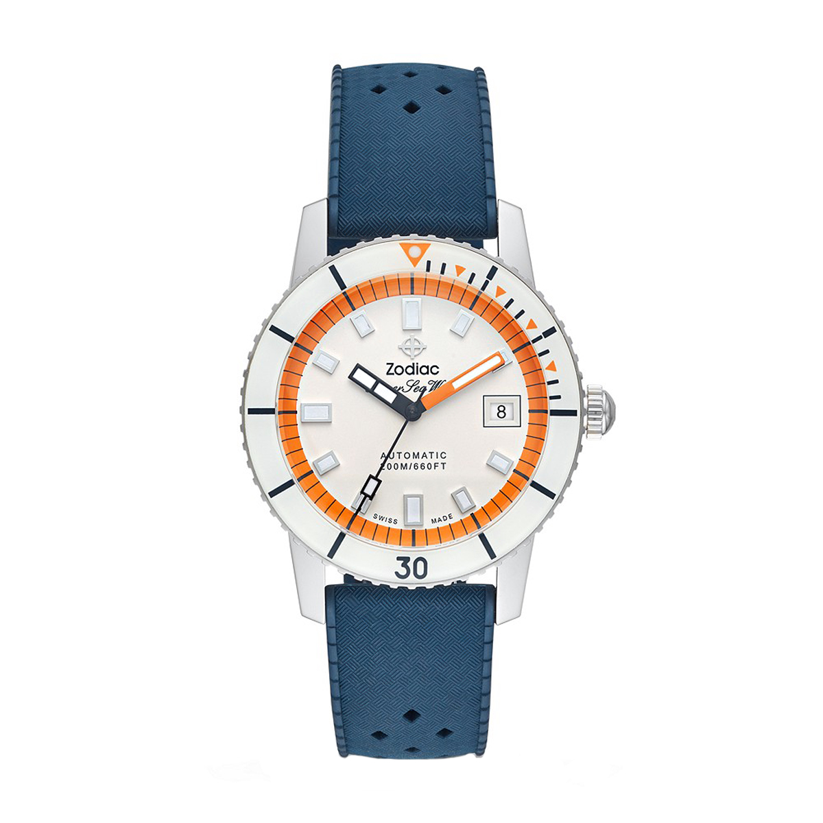 Zodiac Super Sea Wolf Automatic Blue Rubber Watch, Orange and White ...