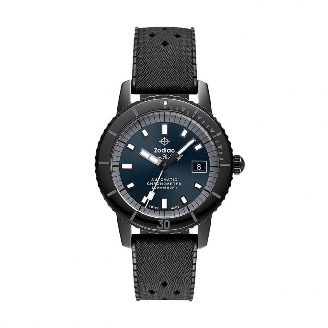 Zodiac Super Sea Wolf STP 1-11 Swiss Automatic Three Hand 40mm Watch, Black Dial