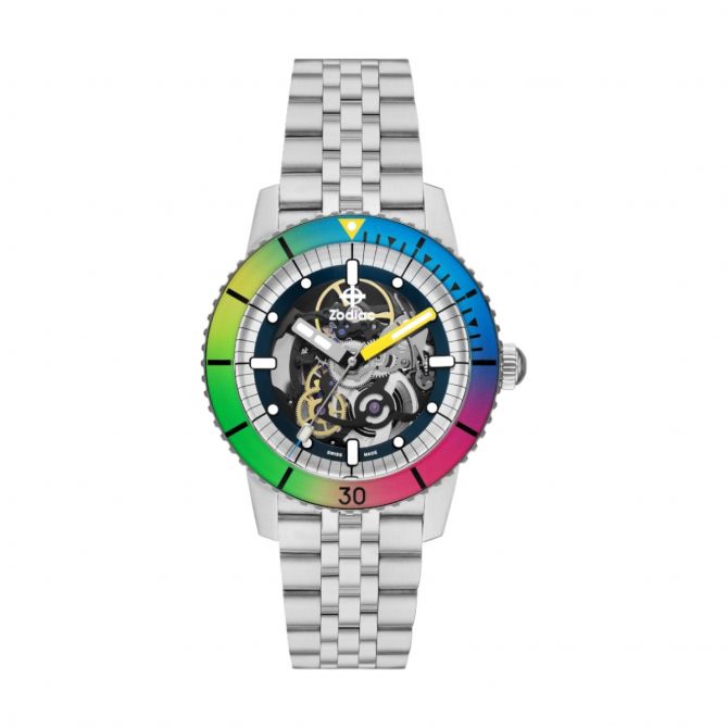 Zodiac Sea Wolf Compression Automatic Stainless Steel 40mm Men's Watch, Rainbow Dial