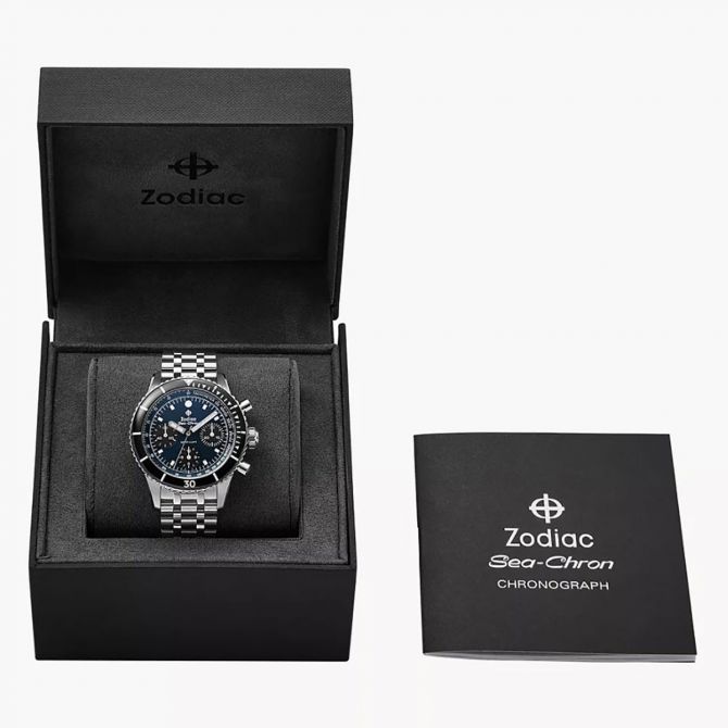 Zodiac Sea-Chron Automatic Stainless Steel 42mm Men's Watch, Navy Blue Dial