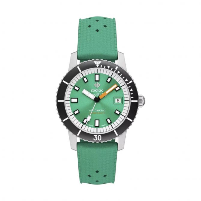 Zodiac Super Sea Wolf Compression Diver Automatic Rubber Strap 40mm Men's Watch, Green Dial