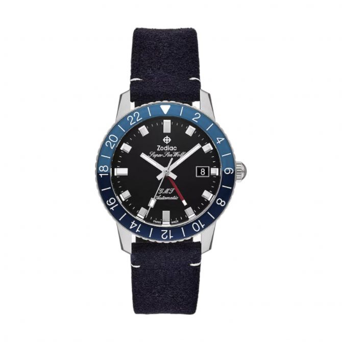 Zodiac Super Sea Wolf Swiss Automatic GMT 40mm Men's Watch, Black Dial