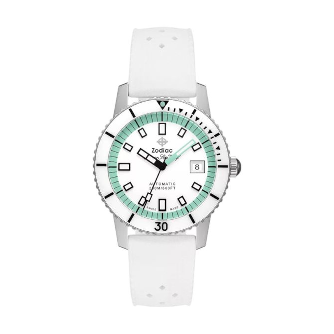 Zodiac Compression Diver Automatic White Rubber 40mm Men's Watch, Matte White Dial