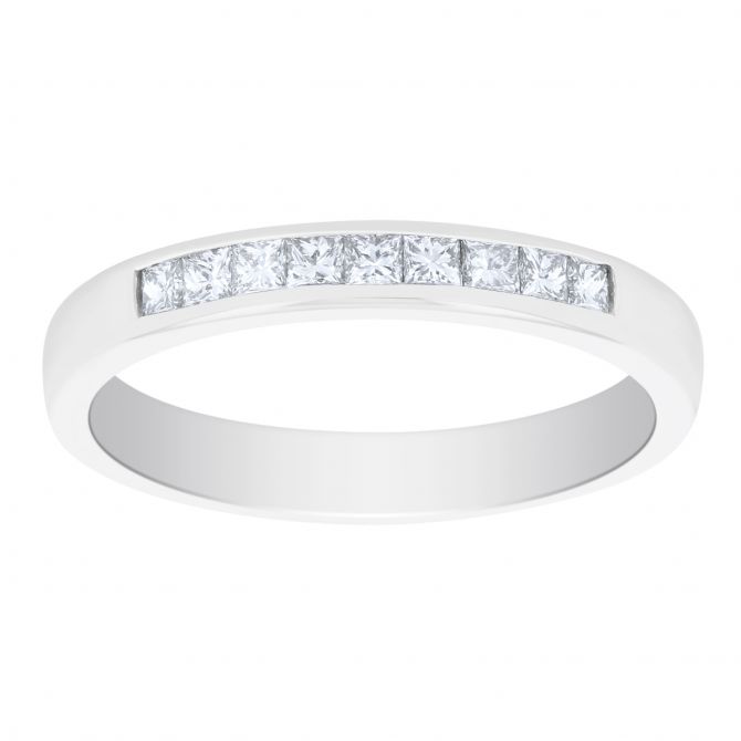 14K White Gold Channel Set Princess Cut Diamond Wedding Band, 0.25cttw